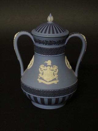 A Wedgwood blue Jasperware twin handled vase - The Cutlers  Vase limited edition 167/200