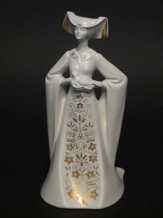 A Poole Pottery figure - Abigail 9 1/2", together with a glass  trinket box with silver lid