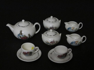 A Wedgwood Beatrix Potter tea service with teapot, 2 lidded  sugar bowls, 2 cream jugs and 2 cups and 2 saucers