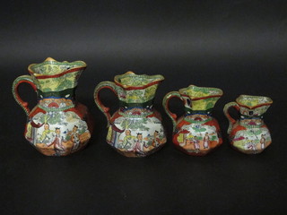 A set of 5 Masons graduated octagonal ironstone jugs decorated Oriental Scenes, the bases with black Mason mark, marked C107