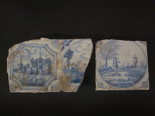12 various 18th/19th Century blue and white Delft tiles, some damaged