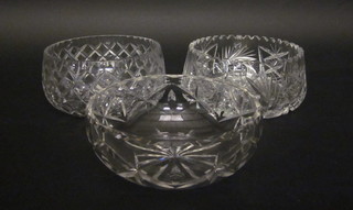 3 various cut glass bowls 8"