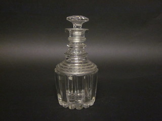 A Georgian ring neck panel cut decanter and stopper 10"
