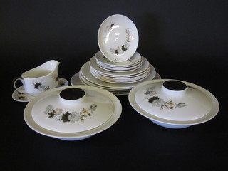A 22 piece Royal Doulton Westwood pattern dinner service  comprising 2 10" tureens and covers, oval meat plate 13", 6 dinner plates 10", 6 side plates 8", 6 tea plates 6", sauce boat and  stand