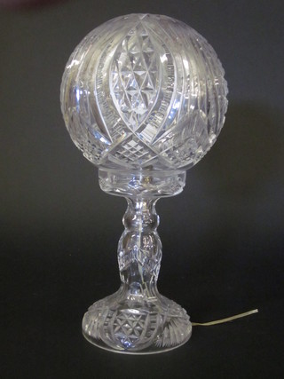 A cut glass table lamp 17", chip to base