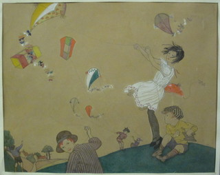 An enhanced print "Children Kite Flying" 11" x 14"
