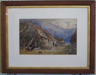 M E Swaine, watercolour drawing "Mountain Scene with  Cottage" 10" x 16"