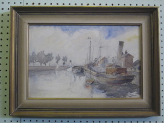 Impressionist watercolour drawing "Moored Steam Boats" 8 1/2"  x 13"