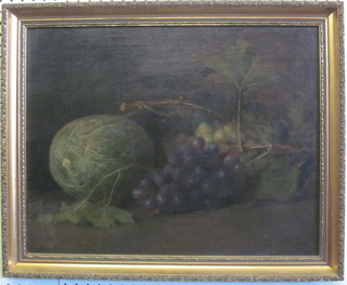 Oil on canvas, still life study "Grapes" 14" x 18", contained in a gilt frame
