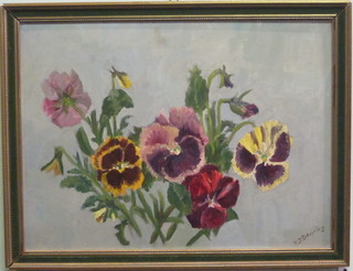 J Denning, oil on board "Study of Flowers" 11" x 15"