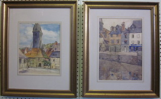 A pair of Continental impressionist watercolour drawings "Quay  Side and Clock Tower" 11 1/2" x 8"