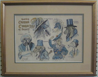 J Simmons 1909, watercolour  "Canine Characters of Today" 7" x 10 1/2"