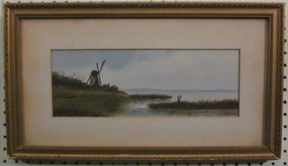 A Moulton, watercolour "Estuary Scene with Windmill" 4" x 11"
