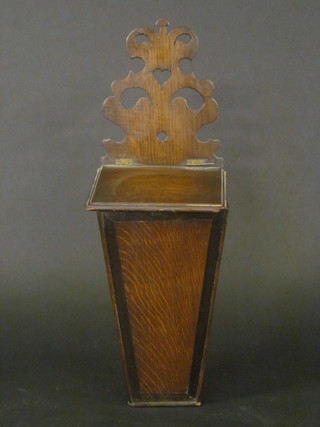 An 18th/19th Century tapered oak candle box with hinged lid,  23"
