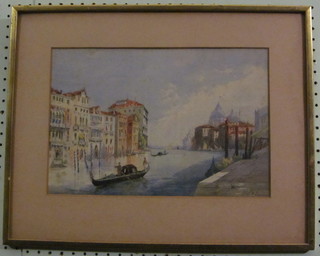S R, watercolour "Venetian Canal with Gondolier" 9 1/2" x 14"