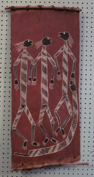 Billinyassa Nabegeyo of the Guwinigu Tribe of Oenpelli,  Aboriginal Art, a panel of bark engraved figures and snake 24" x  11"