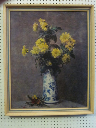 After Henri Fantin-Latour, a coloured print "Chrysanthemums"  31 1/2" x 17"