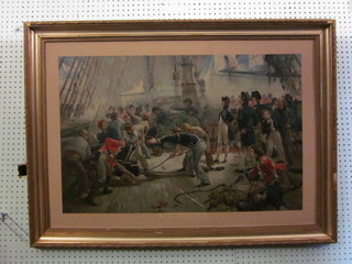 A coloured print "The Hero of Trafalgar" 21" x 33"