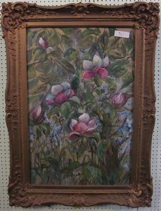 N McCarthy, watercolour, "Study of Flowers", indistinctly  signed 29" x 18"