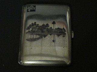 An Eastern white metal cigarette case with niello decoration