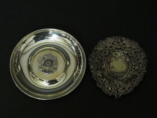 A circular silver and enamelled dish to commemorate the Investiture of The Prince of Wales Birmingham 1969, 4" and a  pierced silver dish 2 ozs