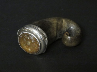 A 19th Century snuff mull with white metal lid set a cabouchon  cut hardstone 3"  ILLUSTRATED