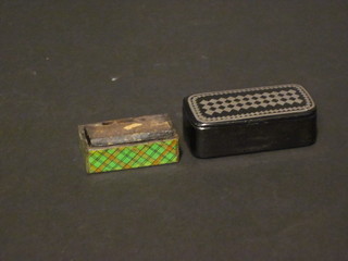 An 18th/19th Century rectangular lacquered snuff box together  with 1 other with tartan decoration