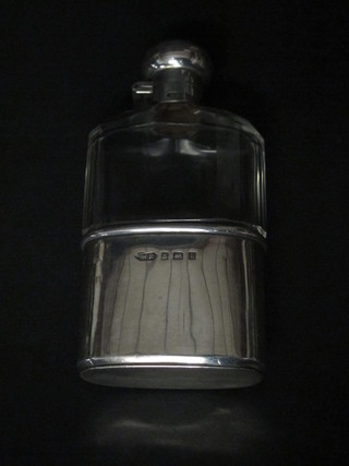 A glass hip flask with detachable silver cup, Birmingham 1909