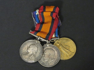 A group of 3 medals to Pte. W H Ward Middlesex Regt. and  Royal Army Medical Corps, comprising Queens South Africa  medal, British War medal and Victory medal, QSA named 6350  Pte. W H Ward 3rd Middlesex Regt. BWM named 76412 Pte. W  H Ward Royal Army Medical Corps,