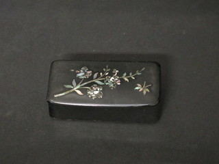 A rectangular Victorian lacquered snuff box with hinged lid