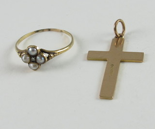A 9ct gold cross and a pearl set dress ring