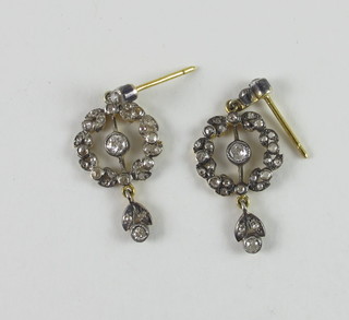 A pair of Victorian style drop earrings set diamonds approx  0.75ct
