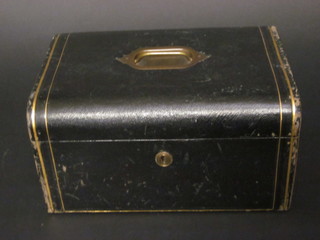 A Victorian leather D shaped jewellery box with hinged lid and  key 11"