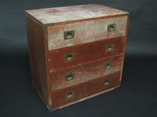 A 20th Century mahogany military style chest with brass  banding, fitted 4 long drawers, 28"