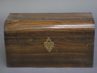 A Victorian mahogany D shaped coromandel twin compartment  tea caddy, no mixing/sugar bowl,