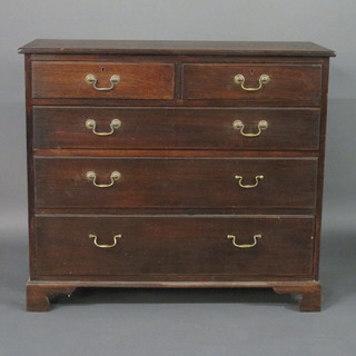 An 18th Century oak chest of 2 short and 3 long drawers with  brass swan neck drop handles, raised on bracket feet 42"   ILLUSTRATED