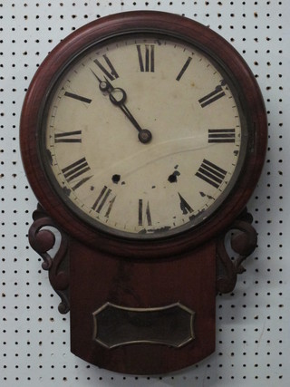 A drop dial wall clock with 11" circular painted dial with Roman numerals, no movement, together with a loose associated  movement
