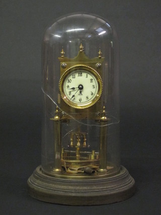 A 400 day clock with enamelled dial contained in a gilt case by Gustav Becker, complete with dome - f,