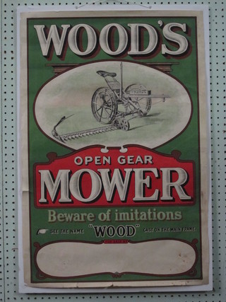 A Woods Open Gear mower poster by Hickson Ward Co. 30" x  20", 2 small tears  ILLUSTRATED