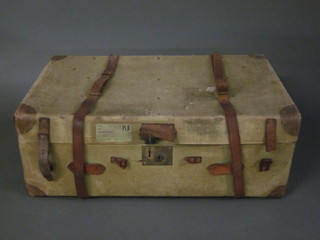 A leather and canvas cabin trunk 36"