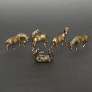 5 various Oriental bronze figures of horses 2"