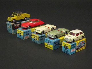 5 various Corgi toy cars - Land Rover no. 406, Citroen DS no.  21OS, Triumph TR Sports no. 301, Triumph TR Sports Car no.  305 and a Mini Cooper no. 227, all boxed,