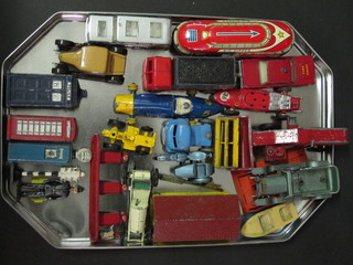 A Dinky model Police Box, telephone kiosk and a collection of  toy cars etc