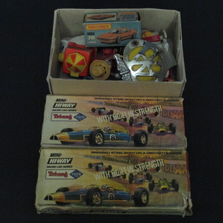 An AA beehive badge, a Corgi Magic Roundabout toy, a small  collection of various toys and 2 Triang mini highway models