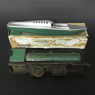 A Super Silent speed boat - Miss England boxed and a metal locomotive f,