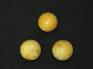 3 turned ivory billiard balls 1"