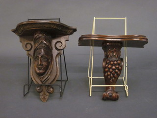 A carved wooden bracket 9" and 1 other