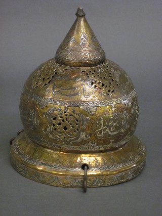 A pierced Eastern brass mosque lantern 8"