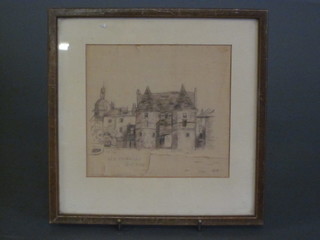 A stitch work picture on silk - Dieppe monogrammed GH 5 1/2"  x 5" contained in an oak frame the reverse marked The Medici  Society