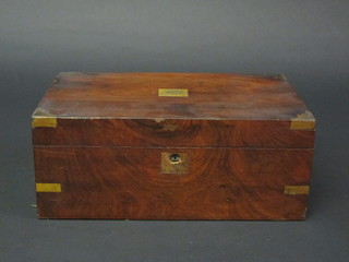 A Victorian walnut and brass banded writing slope with hinged  lid 15 1/5"